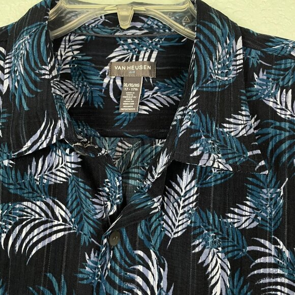 Van Heusen Men’s Air Short Sleeve Button Down Shirt – Blue Leaf Print – Size XL - Picture 8 of 15